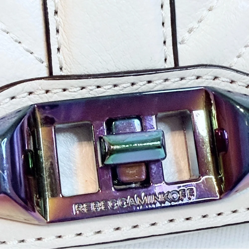 Rebecca Minkoff Ivory Chevron Quilted Small Love Crossbody with Iridescent metal